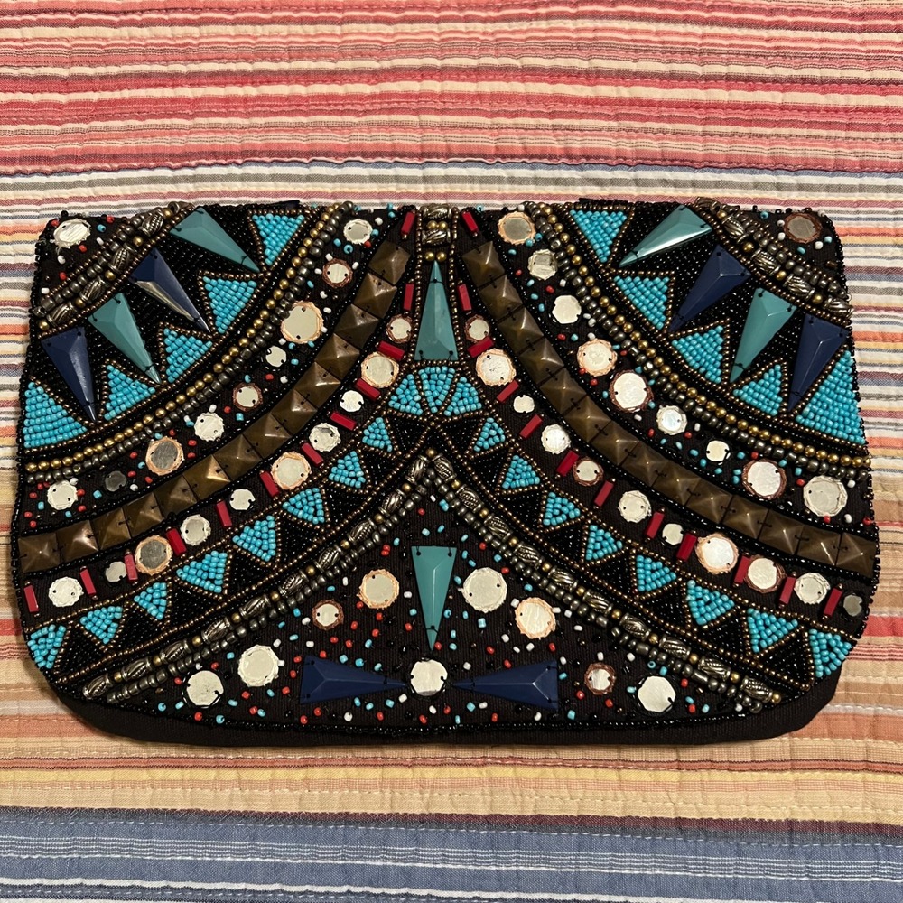 Muche et Muchette Embellished Beaded Clutch Evening Bag